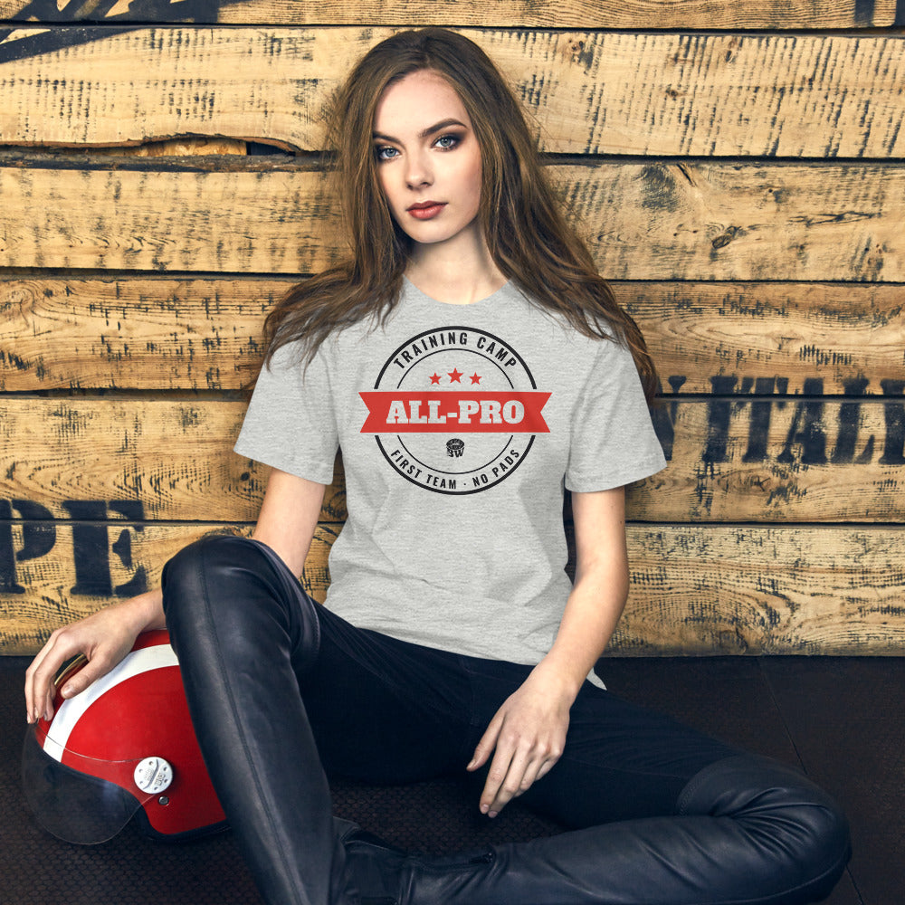 Woman wearing the Training Camp All-Pro tee in Athletic Heather