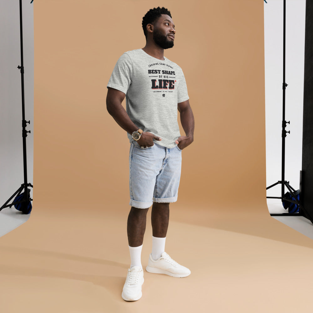 Man wearing the Best Shape of His Life tee in Athletic Heather