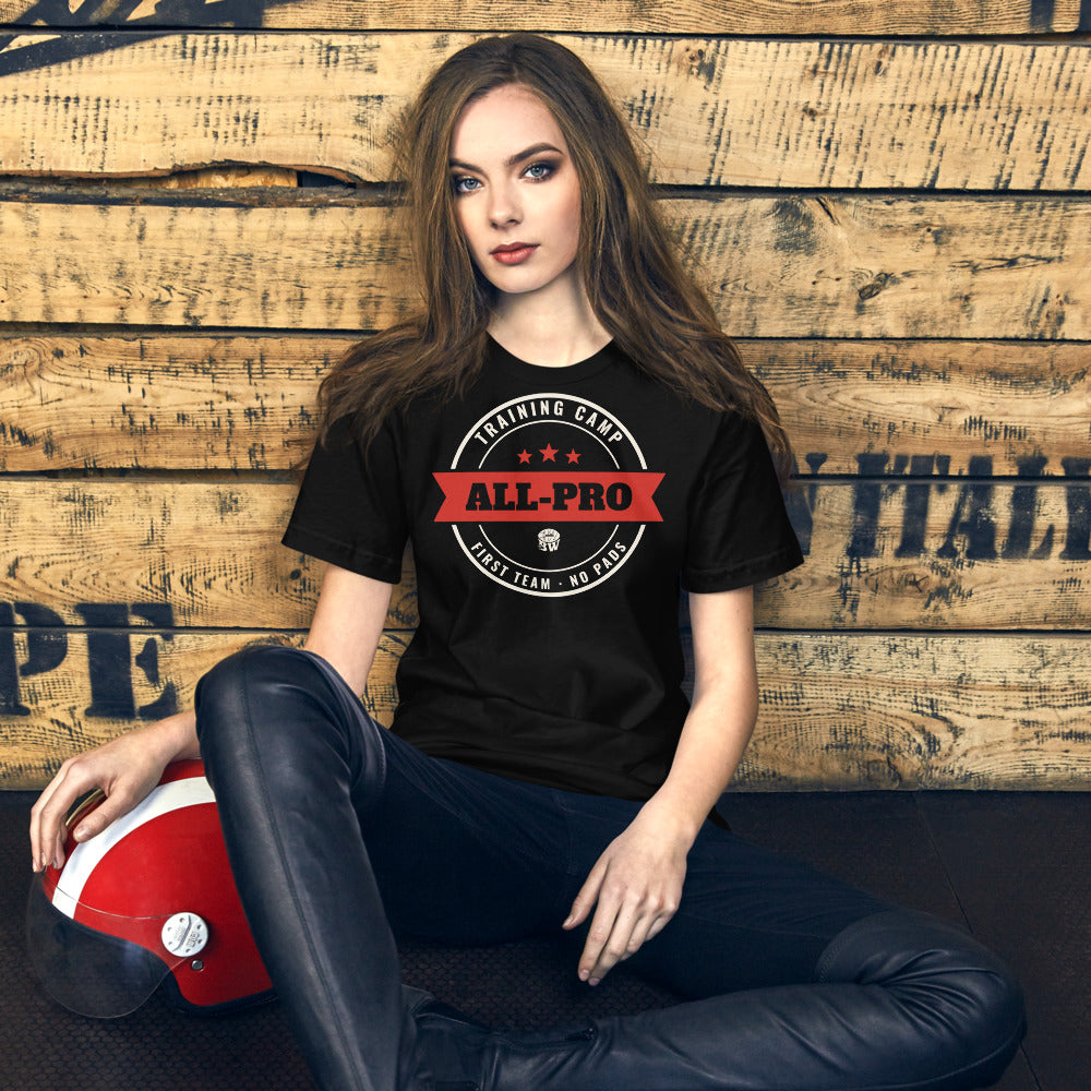 Woman wearing the Training Camp All-Pro tee in Black
