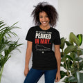 Woman wearing the My Fantasy Team Peaked in May tee in Black