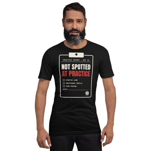 Man wearing the Not Spotted at Practice tee in Black