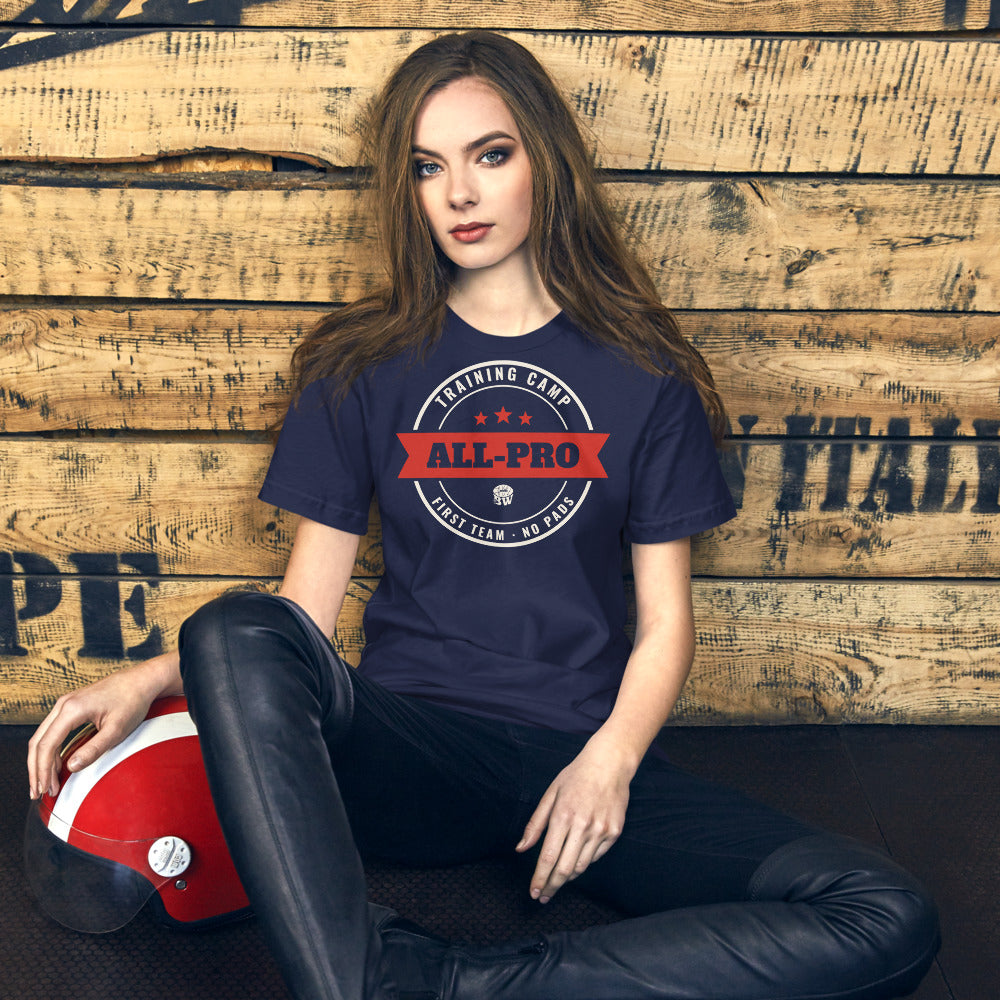 Woman wearing the Training Camp All-Pro tee in Navy
