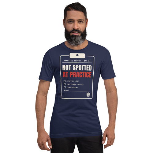 Man wearing the Not Spotted at Practice tee in Navy